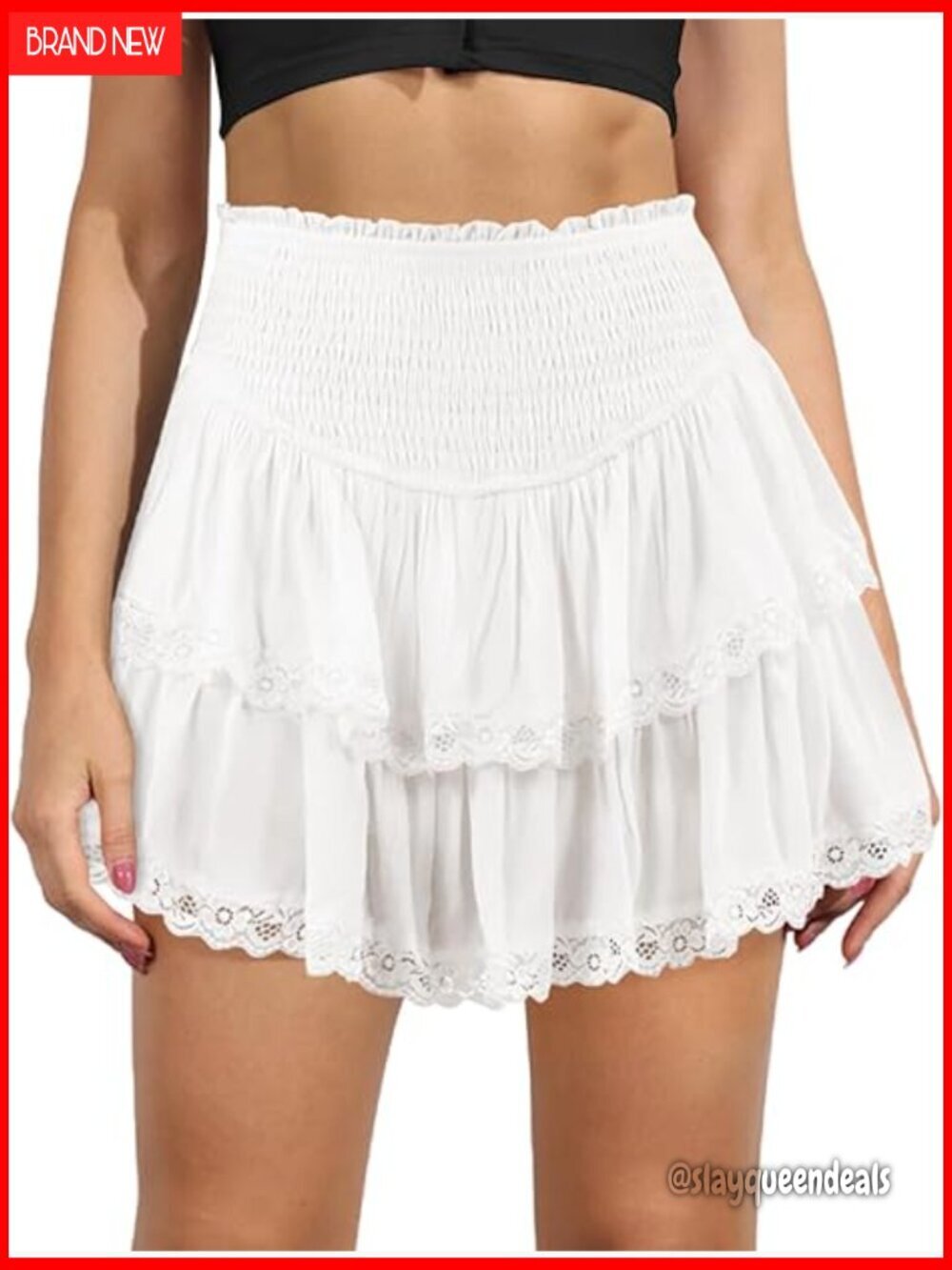 Rayon Mini Skirt High Waist Ruffle Hem Flowy Beach Casual Swing Skirt